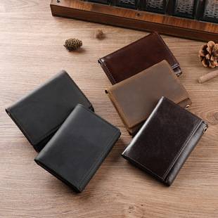 Men's Crazy Horse Leather Coin Purse with Multiple Card Slots and Key Chain 70% off Wallet Amazon Genuine Leather Wallet Vintage