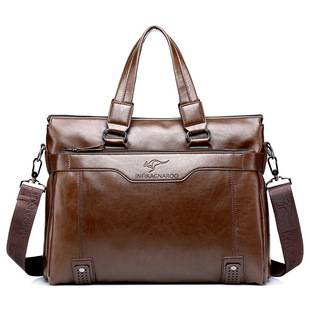 Brand Men's Handbag Men's Leather Bag Horizontal Large Capacity Business Document Single Shoulder Crossbody Bag Computer Bag