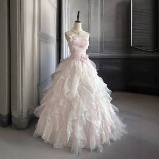 High-End Pink Strapless Evening Dress with a Sense of Sophistication, Suitable for Students' Coming-Of-Age Ceremony, Birthday Party, Art Exam Performance, and Slimming Effect