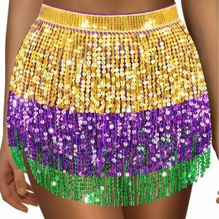 Halloween Cross-Border Belly Dance Hip Scarf Sequin Tassel Girdle Bohemian Belly Dance Waist Chain Dance Skirt for Women