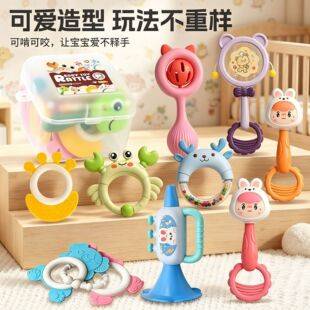 Cross-border infant rattle toy for early education, baby soothing and grasping hand rattle, newborn gift box with chewable teether