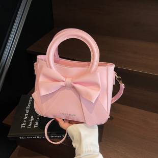 Gentle Fashion Simple Bow Handbag 2025 Spring and Summer New Solid Color Korean-style Shoulder Crossbody Bag Women's Bag