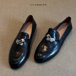 Cowhide Version~Vintage Buckle Design Versatile Slip-On Loafers with Horsebit Buckle Flat Leather Shoes