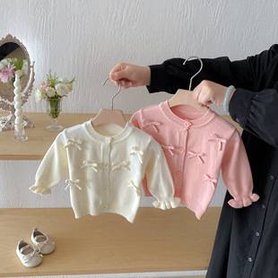 Baby Clothes Autumn New Style Girls Bow Knitted Cardigan Sweater Jacket Baby Girl Sweet Top K-Style