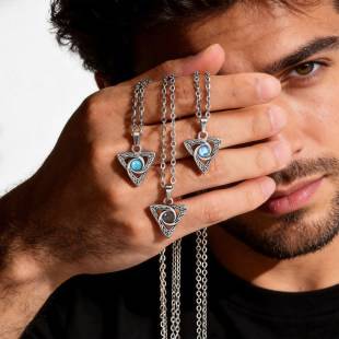 Foreign Trade Specializes in Stainless Steel Men's Personalized Retro Necklace Jewelry Star and Moon Turquoise Pendant Pn-2111