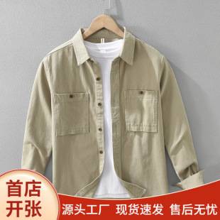 Japanese-Style Workwear Long-Sleeve Shirt for Men, Casual Loose Hong Kong Fashion Brand Thick Top Jacket, Pure Cotton Heavy Wash