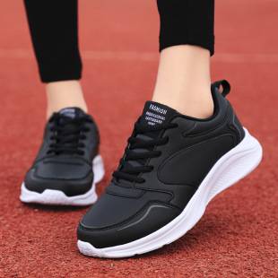 New Autumn and Winter Women's Shoes, Leather Waterproof Casual Sports Shoes, Girls' Flat Non-Slip Travel Shoes, Large Size Running Shoes