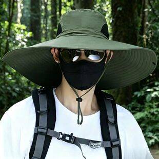 Source Factory 15cm Large Brim Outdoor Sun Hat for Men, Hiking Sun Protection Fisherman Hat, Sun Protection Face Cover, Wholesale in Stock