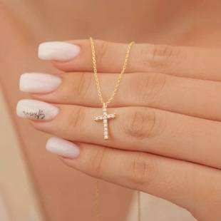 European and American Cross-border Shine Hot Cross Necklace Full Diamond Women's Clavicle Chain Gold Pendant Girls' Necklace