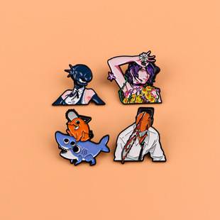 Animation and Film Merchandise Alloy Brooches, Electric-Themed, Reze, Pochita, Painted Metal Badges, Accessories, Cross-Border