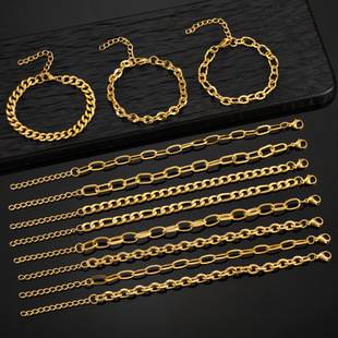 European and American Ins Titanium Steel Bracelet Stylish Niche Hip-Hop Cuban Chain Thick Chain Stainless Steel Vacuum Electroplating 18K Gold Bracelet