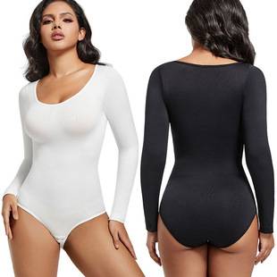 European and American Plus-Size Long-Sleeve Seamless Shapewear for Women, Tummy Control Postpartum Butt-Lifting Body Shaping Triangle Bodysuit