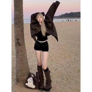 American-style sexy black tight-fitting denim super short shorts for women, summer slim-fit sports hot pants for petite figures