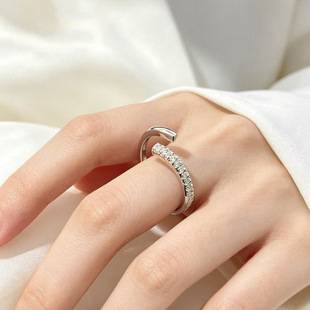 European and American fashion staggered open ring for women, Korean style niche light luxury geometric index finger ring, simple and unique accessory