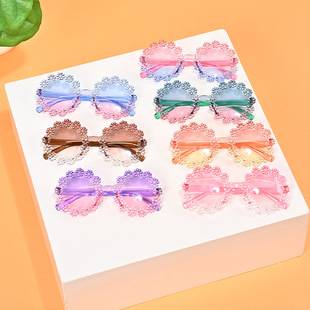 2026 New Model Small Daisy Children's Sunglasses Round Frame Petal Glasses Cute Baby Photo Shoot Uv Protection Sunglasses