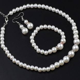 Cross-border jewelry new bridal sweater chain necklace set diamond artificial pearl necklace earring bracelet suit