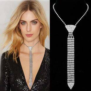 European and American Cross-Border Popular Tie Necklace Bridal Accessories Fashion Rhinestone Bow Tie Necklace Claw Chain Jewelry Neckpiece Accessories