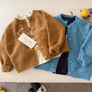 Children's Sweater 2026 Autumn New Collection: Solid Color Crew Neck Cardigan for Boys and Girls, Versatile Sweater Jacket for Babies