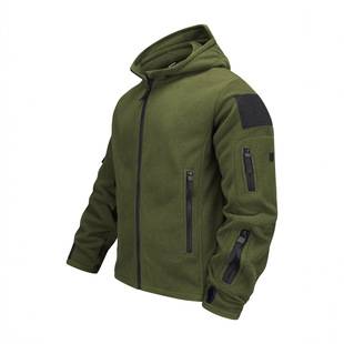 Fleece Hooded Jacket Solid Color Thickened Warm Multi-Pocket Workwear Jacket Men
