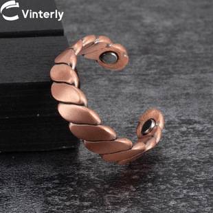 Pure Red Copper Ring, Magnetic Purple Copper Ring, Strong Magnetic Vintage Braided Twist Pattern, Adjustable Open Design, Cross-Border Shipping