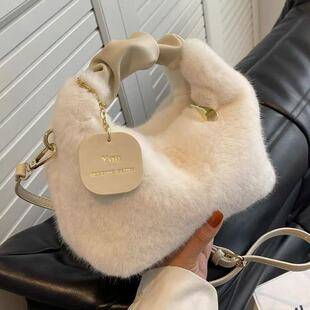 Plush bag for women, fashionable and versatile crossbody bag, large-capacity women's handbag, suitable for work and commuting, shoulder bag, plush bag