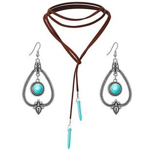 Cross-Border Hot-Selling Accessories Bohemian Natural Stone Necklace Turquoise Pendant Retro Light Luxury High-End Set for Women