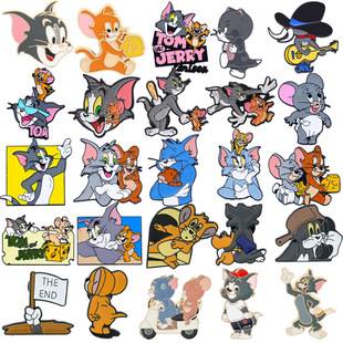 54 Cartoon Character Tom and Jerry Creative Metal Badges, Cat and Mouse Alloy Brooches, Backpack Accessories Pins