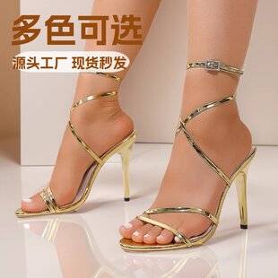 Large Size Cross-Strap European and American Style Sexy High Heels for Women, 2026 Summer New Solid Color Stiletto Sandals