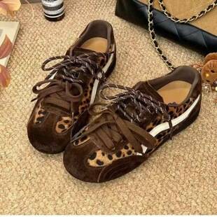 Forrest Gump Shoes Women's Soft-Soled Sports Casual Shoes 2026 Spring and Autumn Thin Leopard Print Breathable White Shoes Retro German Training Shoes for Women