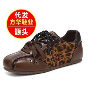 2026 Spring and Autumn New Dopamine Style Genuine Leather Women's Retro Color-Block Lace-Up Fashion Casual Sneakers