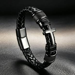 Popular fashion European and American cross multi-ring bracelet, stylish and unique men's leather bracelet, cross-border factory wholesale