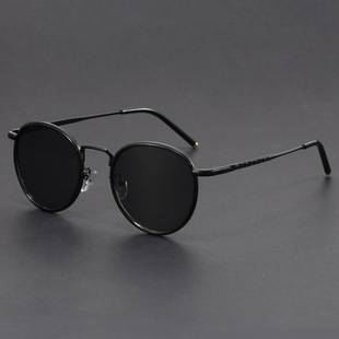 New fashion sunglasses men's retro small round glasses Hong Kong style black hawksbill sunglasses women's UV protection myopia