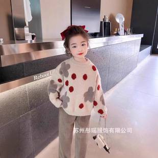 Girls' Pullover Polka Dot Sweater 2026 Autumn and Winter New Stylish Thickened Knitwear for Children, Baby Girl Autumn and Winter Top