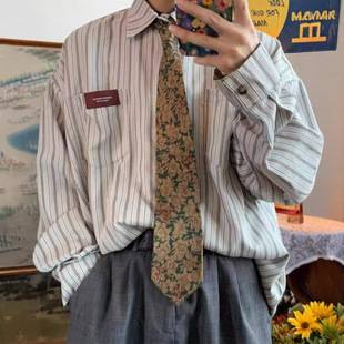 Spring and Autumn Japanese Style Retro Cityboy Long-Sleeved Shirt Stripesd Men's Casual Hong Kong Style Ins with Handsome Top Jacket