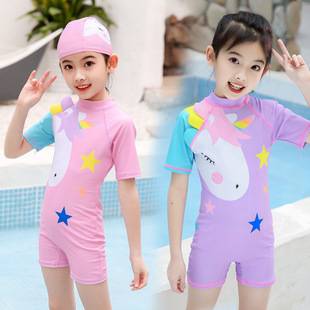 New Children's Swimsuit, Girl's One-Piece Boxer Swimsuit, Medium and Large Children's Cute Baby Korean Version Quick-Drying Swimsuit Wholesale