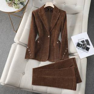 2025 Amazon Casual Fashion Woolen Suit Business Attire Women's Cross-Border Export Pants Suit 8981