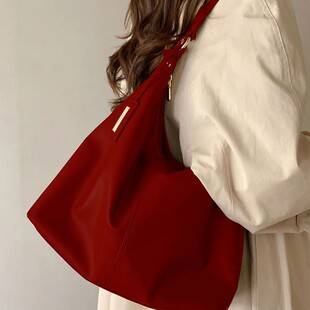 Red Bridal Bag Vintage Large Capacity Tote Bag 2024 New High-end Western Style Shoulder Women's Bag Wedding Bag