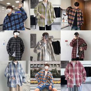 American-Style Spring and Autumn Japanese Long-Sleeve Plaid Shirt for Men, Korean Version Trendy Ins Internet Celebrity Casual Shirt Jacket