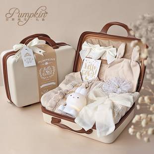 Baby Gift Box Newborn Baby Girl Beige Clothes suit Carved Wood Suitcase One Hundred Days Old Gift Items