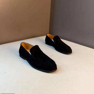 2026 Autumn Men's Suede Loafers Fashionable Black Slip-On Business Casual Moccasins