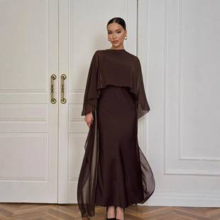 2025 Summer New Cross-Border Amazon Foreign Trade Women's Clothing Elegant Dress Solid Color Dress Shawl Set