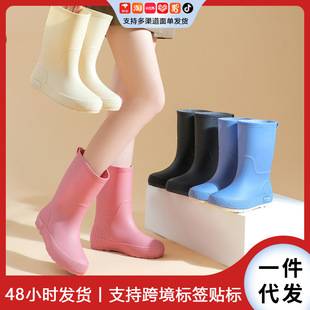 2025 Cross-Border Casual Wear-Resistant Car Wash Short Rain Boots for Women Pvc Waterproof Non-Slip Fleece-Lined Fashionable Rain Shoes for Women