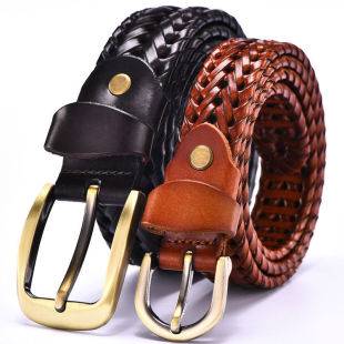 Men's Handmade Leather Belt Woven Belt with Pin Buckle, Women's Woven Belt, Waist Chain, Cross-Border Wholesale Dropshipping