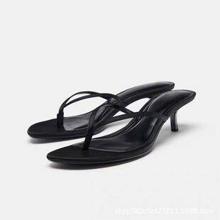 Za2026 New Summer Style Satin Flip-Flops for Women, High-Heeled Sandals, Thin-Heeled Sandals, Vacation Style