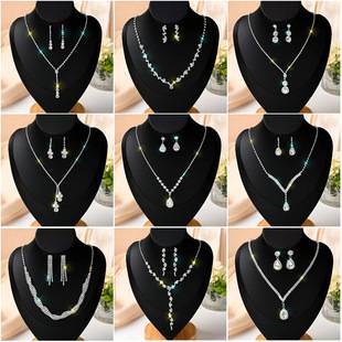Brilliant Full Diamond Necklace and Earrings Bridal Wedding Jewelry Fashion Claw Chain Newlywed Banquet Dress Set Manufacturer Wholesale