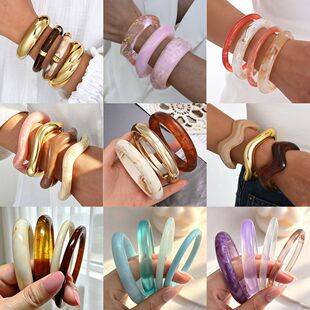 Cross-Border European and American Amazon New Fashion Bracelets, Stylish and Unique Minimalist Style Bracelets, Clear Marble Pattern Vintage Jewelry