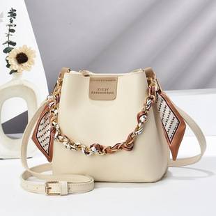 Bucket bag, textured women's bag, fashionable crossbody bag, popular niche chain handbag, Taizhou bag