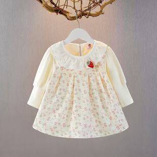 Girls' Spring and Autumn Floral Long-Sleeve Princess Dress, Baby Korean Style Two-in-One Dress, Stylish Infant Dress