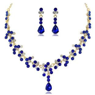 European and American Cross-Border Bridal Accessories Two-Piece Set Wedding Fashion Full Diamond Zircon Water Drop Necklace Earrings Wedding Jewelry