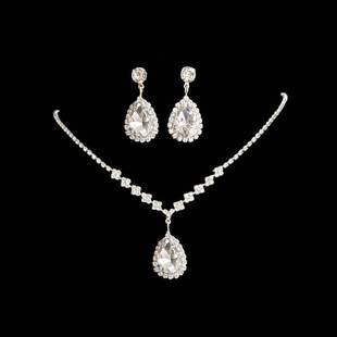 European and American fashion earrings necklace two-piece set full diamond exquisite chain bride jewelry light luxury suit women's jewelry wholesale
